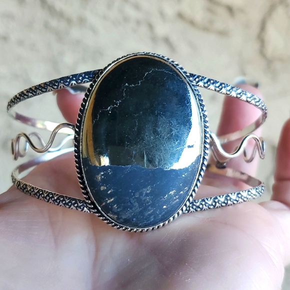 New Pyrite Silver Cuff Bracelet. - Picture 1 of 7